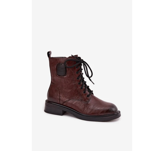 Kožené dámské workery s ozdobným detailem Maciejka K7180-01 hnědé