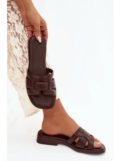 Dámské pantofle na ploché podrážce čokoládové Lorania