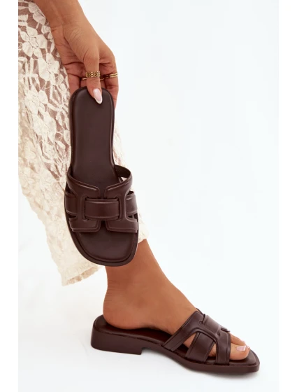 Dámské pantofle na ploché podrážce čokoládové Lorania