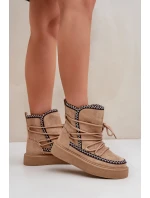 Dámské sněhule s výšivkou na platformě hnědé Naleris