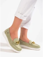 Pohodlné dámské zelené  mokasíny bez podpatku