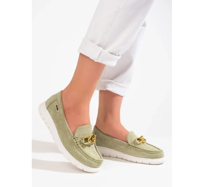 Pohodlné dámské zelené  mokasíny bez podpatku