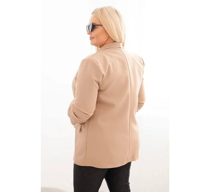 Dámská bunda Plus Size bez zapínání s podšívkou model 21468648 tmavě béžová - K-Fashion