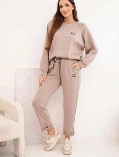 Dámská souprava máslová z viskózy s mikinou a kalhotami tmavě béžová
