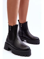 Kožené boty s kotníkovou patou na masivní platformě černé Lisencca