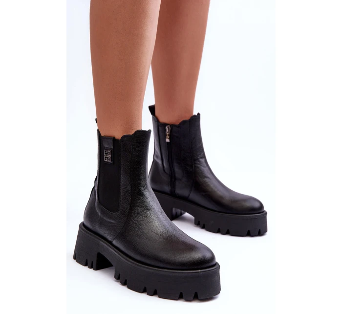 Kožené boty s kotníkovou patou na masivní platformě černé Lisencca
