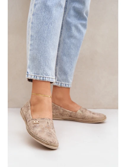 Elegantní Velurové Espadrilky S Květinami Dámské Béžové Zazoo 10177