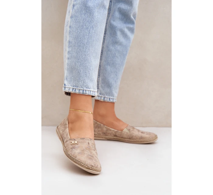 Elegantní Velurové Espadrilky S Květinami Dámské Béžové Zazoo 10177