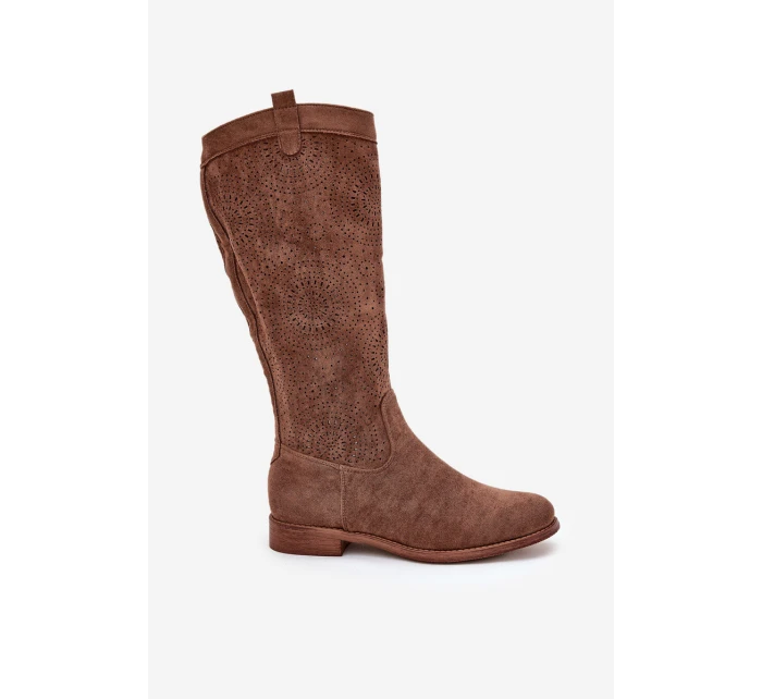 Kozačky S Svrškem Na Plochém Podpatku Hnědé model 21685033 - S.Barski