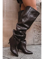 dámské kozačky na podpatku čokoládové model 21713432 - Boto dámské kozačky na podpatku čokoládové model 21713432 - Boto