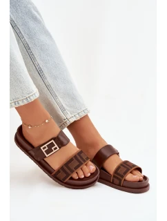 Dámské pantofle s zlatým sponou hnědé Fiorisse