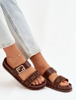 Dámské pantofle s zlatým sponou hnědé Fiorisse