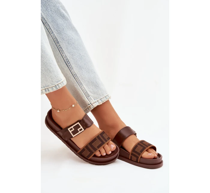 Dámské pantofle s zlatým sponou hnědé Fiorisse