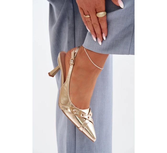Dámské sandály na podpatku s řemínky a přezkou Zlaté Parina