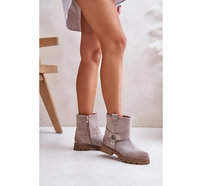 Semišové Dámské Kotníkové Boty Na Plochém Podpatku Lewski Cappuccino