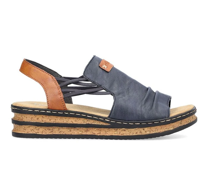 Dámské pohodlné modré sandály Rieker na klínku s podpatkem 62962-14