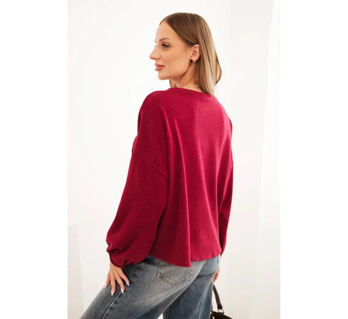 Dámská mikina s ozdobným model 21336080 dole bordová - K-Fashion