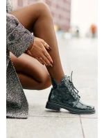 Kožené Lakované Boty Dámské Zateplené Na Zip D&A LZ42-042 Tmavozelené