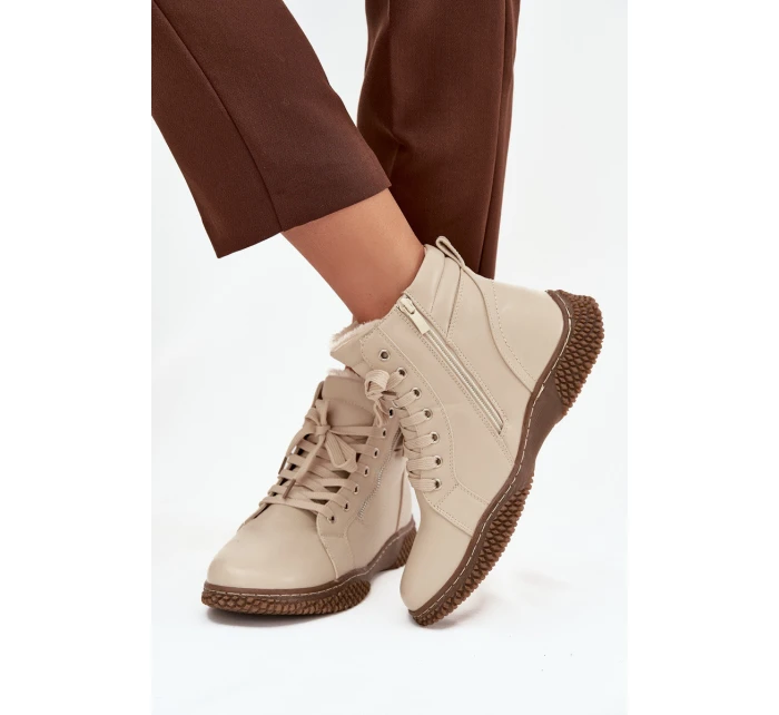 Dámské kotníkové boty s teplým kožíškem z eko kůže béžové Ulverina Dámské kotníkové boty s teplým kožíškem z eko kůže béžové Ulverina