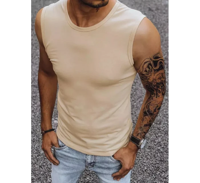 Pánské tričko bez rukávů s potiskem béžové FashionStreet RX4918