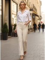 Dámské džíny s vysokým pasem a širokými nohavicemi ecru FashionStreet UY2874 Dámské džíny s vysokým pasem a širokými nohavicemi ecru FashionStreet UY2874