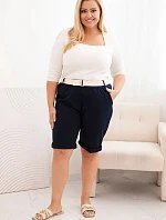 Dámské bavlněné šortky Plus Size s páskem tmavě modrá