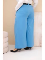 Dámské kalhoty Plus Size viskózové s širokým nohavicí a páskem modré Dámské kalhoty Plus Size viskózové s širokým nohavicí a páskem modré