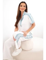 Dámský komplet máslový s polo mikinou a širokými kalhotami tmavě mátová