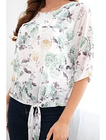 Dámská halenka s květinovým vzorem a vázáním dole tmavě mátová Dámská halenka s květinovým vzorem a vázáním dole tmavě mátová