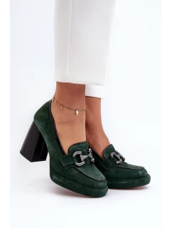 Kožené lodičky na masivním sloupku model 21657286 tmavě zelené - Laura Messi