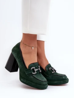 Kožené lodičky na masivním sloupku Laura Messi 2706 tmavě zelené