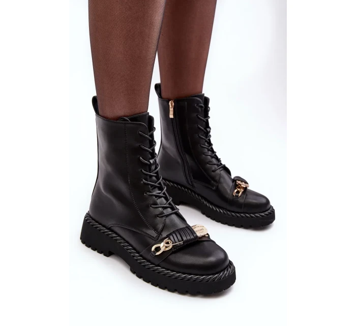 Dámské kožené pracovní kotníkové boty s ozdobou, černá S.Barski Dámské kožené pracovní kotníkové boty s ozdobou, černá S.Barski