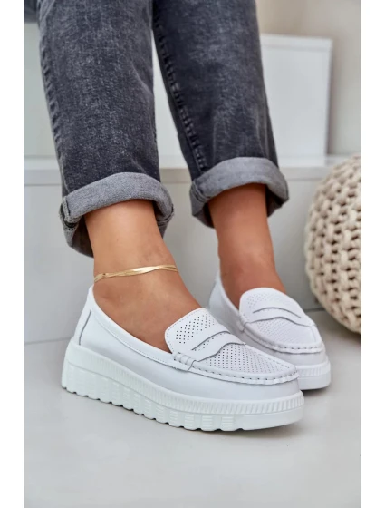 Dámské kožené mokasíny na platformě a klínku Elanindel – bílé
