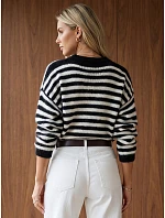 Dámský oversize kardigan s černobílými pruhy FashionStreet MY2640 Dámský oversize kardigan s černobílými pruhy FashionStreet MY2640