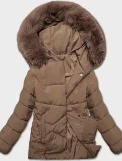 Tmavě béžová volná dámská bunda typu bublina pro přechodné období J Style (16M9181-84)