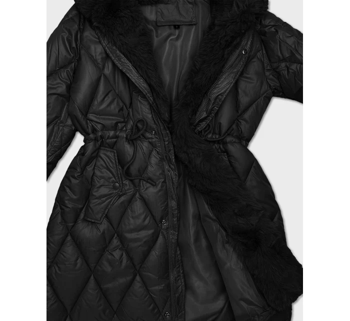 Černá bunda s kožešinovou kapucí, která tvoří límec (T3-2635#-1) Černá bunda s kožešinovou kapucí, která tvoří límec (T3-2635#-1)
