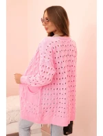 Dámský kardigan s kapsami a model 21207664 světle růžový - K-Fashion