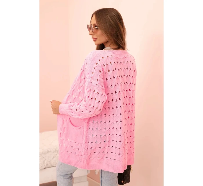 Dámský kardigan s kapsami a model 21207664 světle růžový - K-Fashion