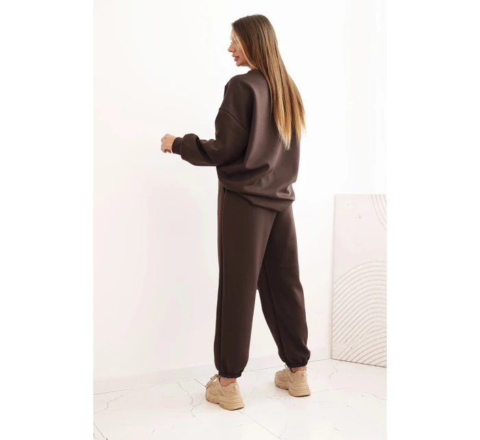 Dámská souprava máslová s volnou mikinou a kalhotami s nápisem LOVE hnědá Dámská souprava máslová s volnou mikinou a kalhotami s nápisem LOVE hnědá