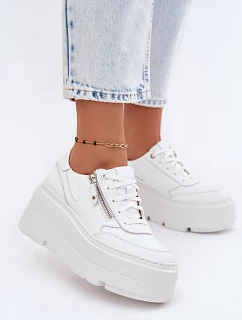 Kožené dámské tenisky na masivní platformě model 22130428 Bílé - Zazoo