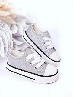 Dětské Brokátové Tenisky Stříbrné Bling-Bling