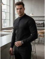 Pánská neformální černá košile SLIM FIT se stojáčkem FashionStreet DX2597