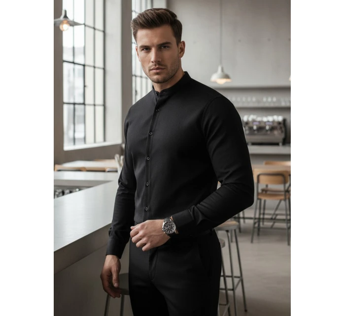 Pánská neformální černá košile SLIM FIT se stojáčkem FashionStreet DX2597