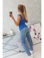 Halenka bez ramínek s volánky chrpově modrá Halenka bez ramínek s volánky chrpově modrá