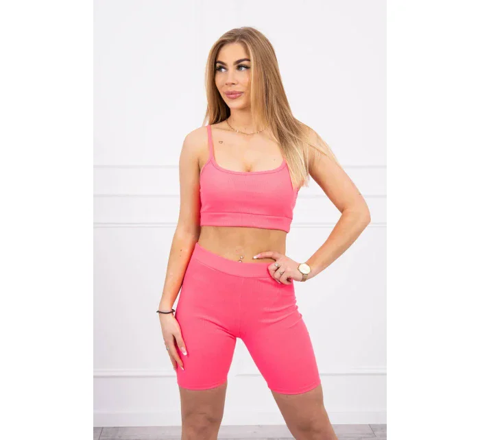 Souprava s kalhotami s vysokým pasem růžové neonové barvy Souprava s kalhotami s vysokým pasem růžové neonové barvy