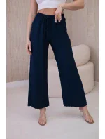 Viskózové kalhoty se širokými nohavicemi Námořnická modř Viskózové kalhoty se širokými nohavicemi Námořnická modř