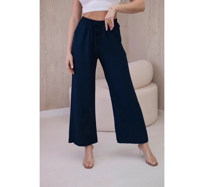 Viskózové kalhoty se širokými nohavicemi Námořnická modř Viskózové kalhoty se širokými nohavicemi Námořnická modř