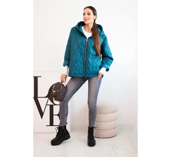 Dámská prošívaná bunda s kapucí mořská