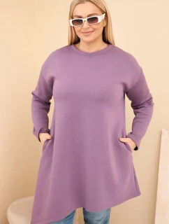 Dámská suknička Plus Size z viskózy s volným střihem a dlouhým rukávem fialová