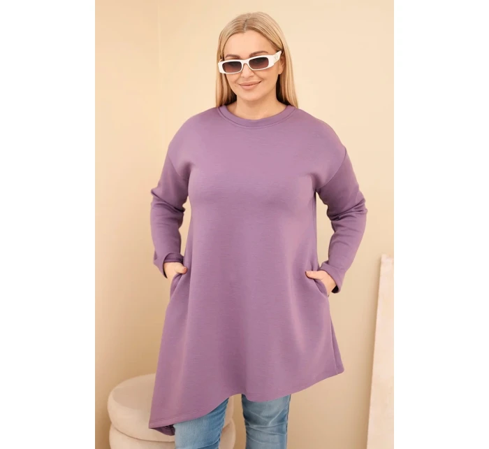 Dámská suknička Plus Size z viskózy s volným střihem a dlouhým rukávem fialová